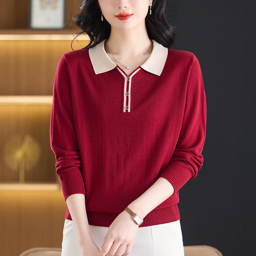 CC-53-683翻领polo上衣小衫女洋气2025新款春装长袖t恤薄款羊毛针织衫 商品图0