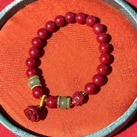 【2025朱砂】青翠莲蓬挂饰朱砂手串8mm