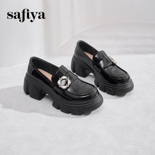 预售12天 | Safiya/索菲娅2025甜酷英伦风钻扣漆皮厚底增高乐福鞋SFD1112148 商品图5