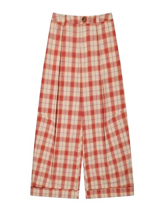 马得工地/MDGDCK251004/复古格纹分割直筒阔腿裤 商品图3