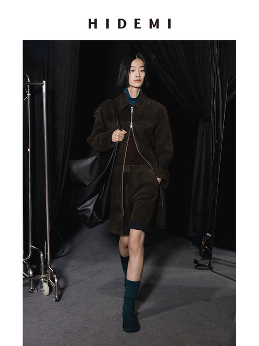 HIDEMI进口麂皮小男孩西裤中短裤极简绒面裤裙五分裤 黑色/墨绿色 商品图3