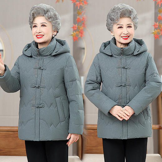 【奶奶冬装羽绒棉服】中老年人连帽加厚棉袄外套妈妈时尚保暖婚宴棉衣 商品图2