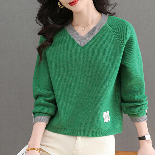 CC-103-A988V领短款毛衣女士2025春秋季新款小个子洋气拼色针织打底衫上衣服 商品图2