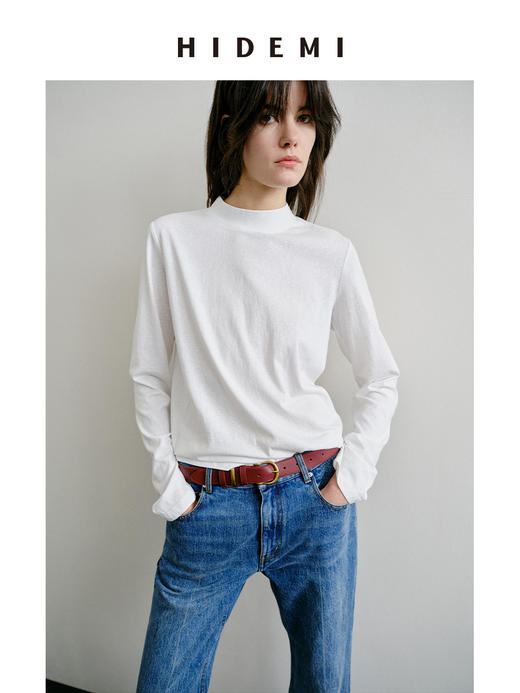 HIDEMI 极简小圆领天然棉百搭款t恤 长袖/短袖 白色/黑色 商品图8