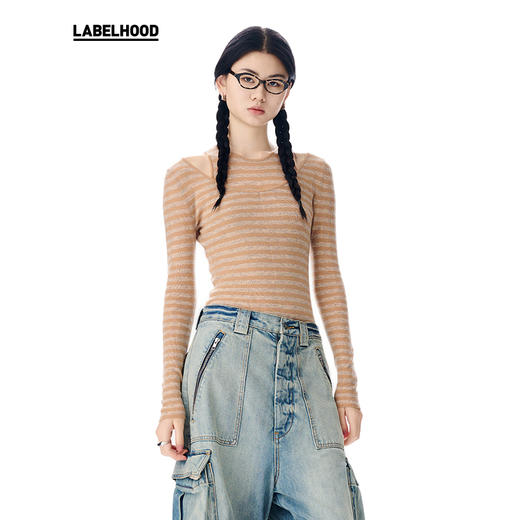 【SHORT SENTENCE×LABELHOOD】联名款条纹双层修身针织上衣 商品图0