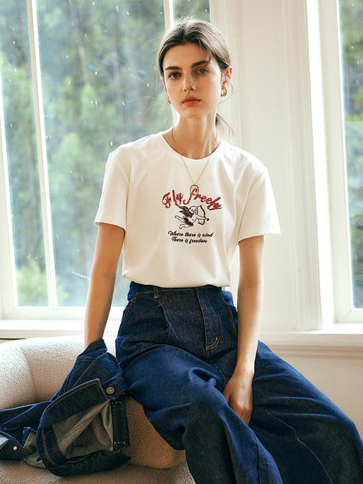 OLrain欧芮儿法式白色T恤女冬季2024年新款复古通勤百搭圆领上衣 商品图3