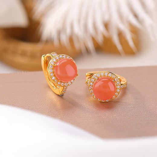 【凝晴】S925银镀金水红圆形几何耳饰【CW-EJ00586】 商品图1