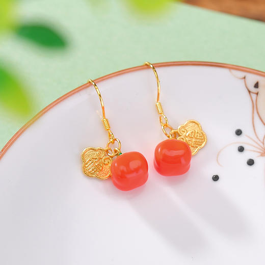 【柿柿如意】S925银镀金珐琅福牌可爱耳饰【CW-EG02157】 商品图1