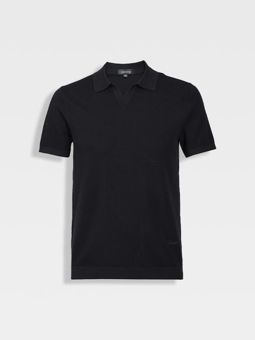 callisto藏青棉桑蚕丝混纺T恤 商品图0