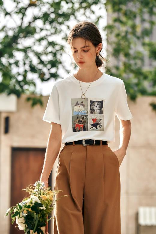 OLrain欧芮儿韩系白色T恤女春季2025年新款休闲通勤趣味短袖上衣 商品图3