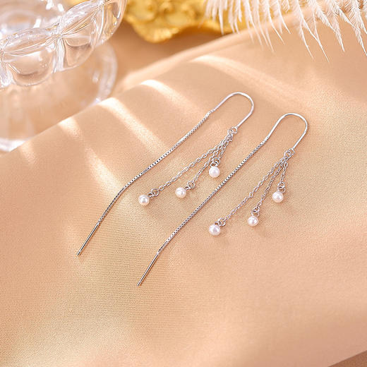 【漫天飞雪】S925银镀金珍珠流苏耳线【CW-EX00133】 商品图2