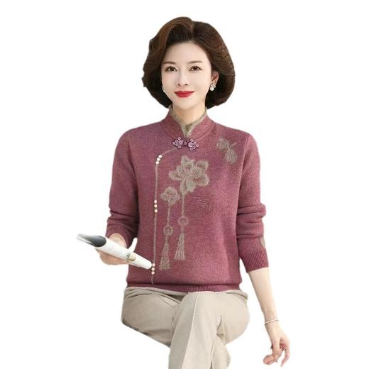 妈妈装秋冬旗袍领毛衣中老年加绒打底衫一体水貂绒加厚女装打底衫💕 商品图4