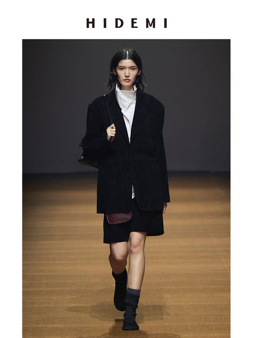 HIDEMI进口麂皮小男孩西裤中短裤极简绒面裤裙五分裤 黑色/墨绿色 商品图2