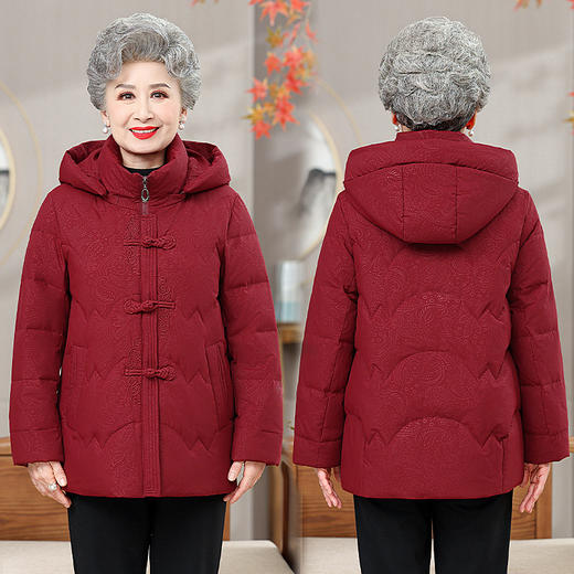 【奶奶冬装羽绒棉服】中老年人连帽加厚棉袄外套妈妈时尚保暖婚宴棉衣 商品图0