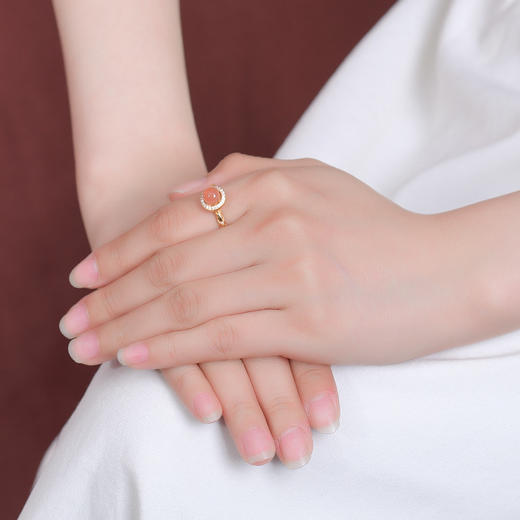 【曙霞】S925银镀金南红水红圆珠戒指【CW-JZ06910】 商品图3