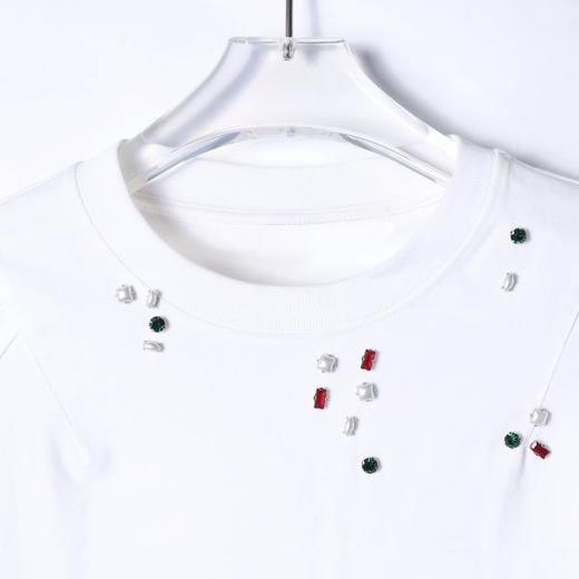 T2164早春新款时尚个性韩版纯色烫钻圆领短袖T恤小众设计百搭套头上衣 商品图2