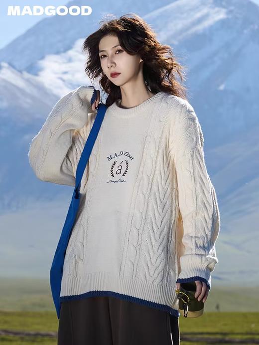 马得工地/ MDGDMY244474/学院绣花撞色罗纹毛衣 商品图0