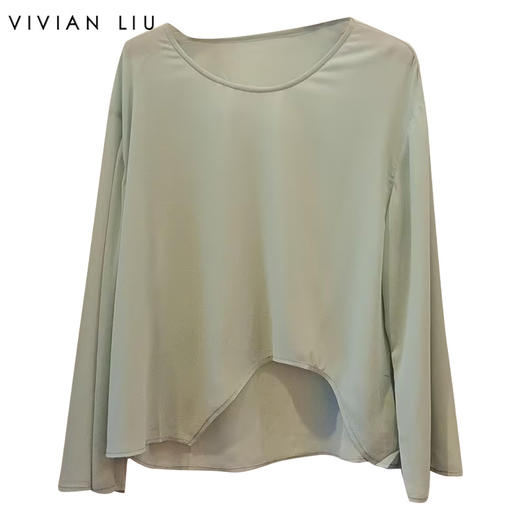 VIVIAN LIU R2443007初秋女装新款时尚圆领不规则下摆长袖上衣 商品图0