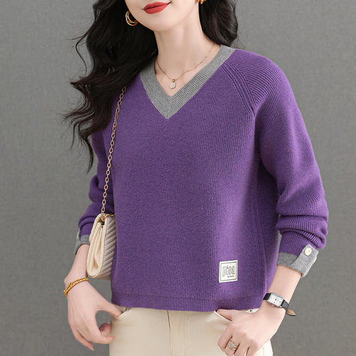 CC-103-A988V领短款毛衣女士2025春秋季新款小个子洋气拼色针织打底衫上衣服 商品图3