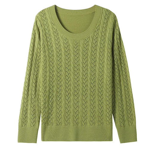 CC-103-A18106春秋装2025新款女士洋气镂空钩花针织衫打底圆领薄款长袖宽松上衣 商品图4