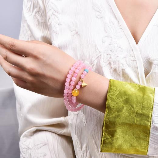 珩钻 天然芙蓉石粉晶莲蓬多圈手串6mm  天然粉水晶手链粉色芙蓉石玛瑙石转运珠新中式手链带证书 商品图0