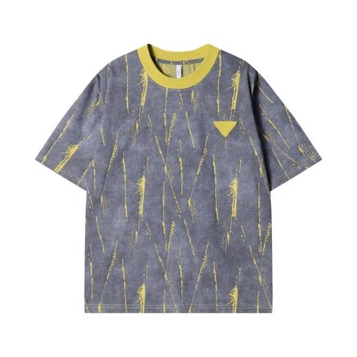 T2190早春新款时尚个性韩版撞色倒三角圆领短袖T恤百搭情侣套头上衣 商品图1