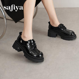 预售12天|Safiya/索菲娅2025酷圆头增高粗跟英伦风厚底系带JK乐福鞋SFD1112221