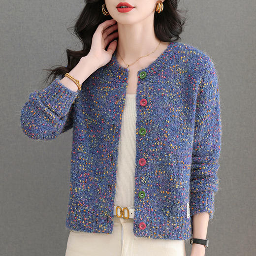 CC-103-A990小个子针织外套女士2025春秋装新款洋气花纱短款毛衣开衫外搭上衣 商品图1