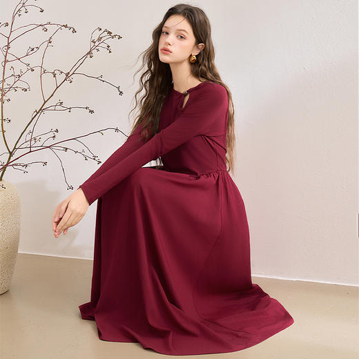 【灼灼红莲】新中式国风镂空领连衣裙女古典长裙V0350205 商品图2