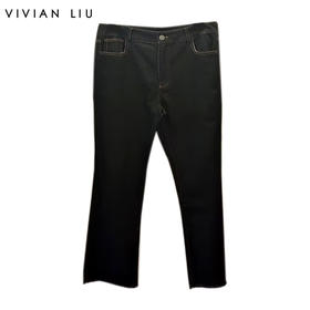 VIVIAN LIU R2445009初秋女装新款斜插兜显瘦微喇牛仔休闲长裤