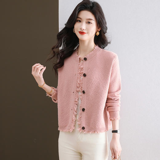 CC-103-66303春秋季小个子圆领外套女士2025新款洋气流苏针织亮片短款毛衣开衫 商品图1