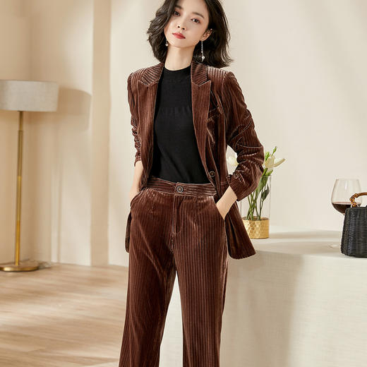 【丝绒套装】秋季气质优雅通勤百搭职业修身长袖西装时尚套装4520 商品图0