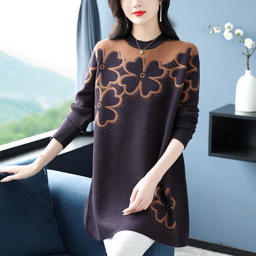CC-26-7310秋冬装中长款提花毛衣女2024年新款针织衫女减龄毛衣裙 商品图1