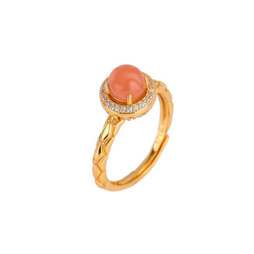 【曙霞】S925银镀金南红水红圆珠戒指【CW-JZ06910】 商品图4