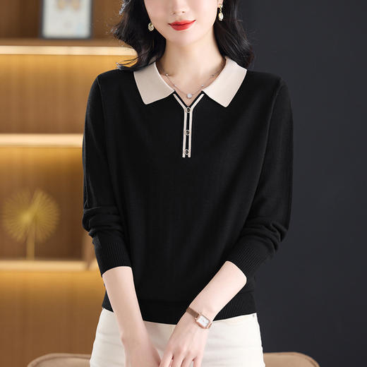 CC-53-683翻领polo上衣小衫女洋气2025新款春装长袖t恤薄款羊毛针织衫 商品图3
