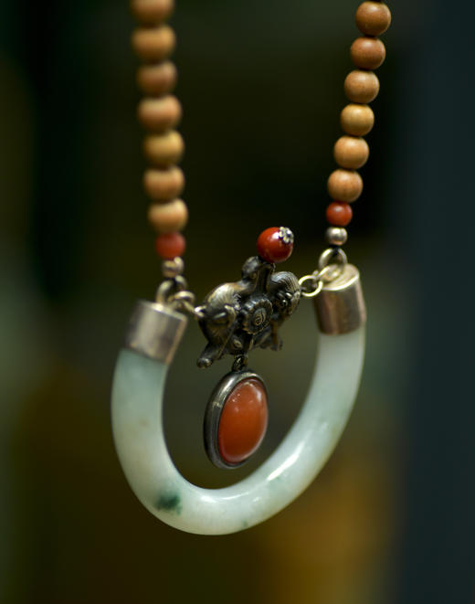 翡翠项链老银老南红老山檀 商品图2