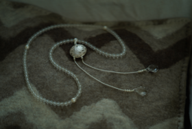 磨砂白水晶珍珠银凤凰吊坠念珠