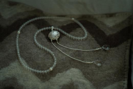 磨砂白水晶珍珠银凤凰吊坠念珠 商品图0