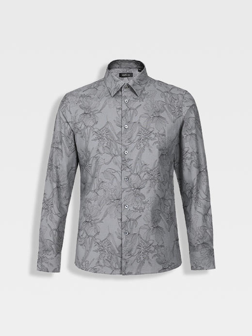 callisto山海系列灰色棉亚麻混纺长袖衬衫 商品图0