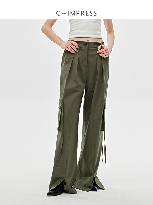 西嘉|天丝棉酷飒风休闲工装裤女2025春季新款大口袋设计阔腿裤子（KZ2501006） 商品图0
