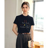 OLrain欧芮儿黑色短袖T恤女夏季2025年新款通勤趣味涂鸦刺绣上衣 商品缩略图2