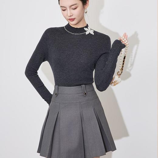 【高货wl】全新升级【铂金会员183/天猫249/差价66】(10814) 洛诗琳时尚雅致钉珠半高领打底衫上衣立体花朵修身针织衫 商品图3