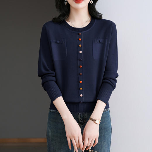 CC-BSM-716圆领针织衫女士2025春秋季新款洋气宽松长袖t恤遮肚显瘦上衣 商品图2