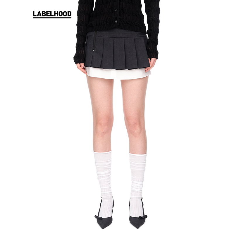 【WMWM】蕾虎新款设计感时尚衬衫拼接百褶迷你半裙休闲短款半身裙