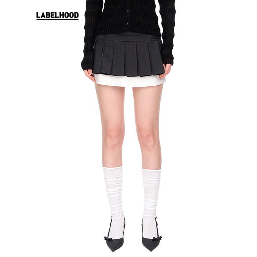 【WMWM】蕾虎新款设计感时尚衬衫拼接百褶迷你半裙休闲短款半身裙 商品图0
