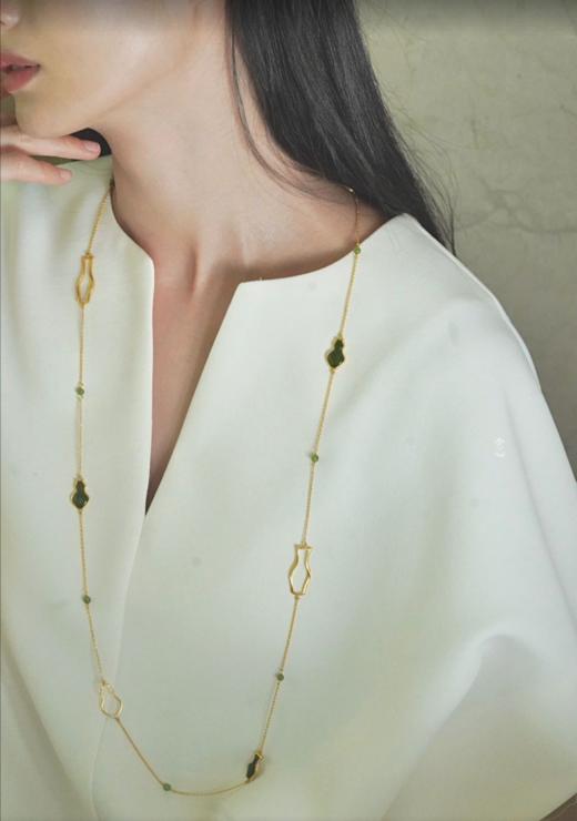 和田碧玉葫芦花瓶银鎏金长项链 商品图2