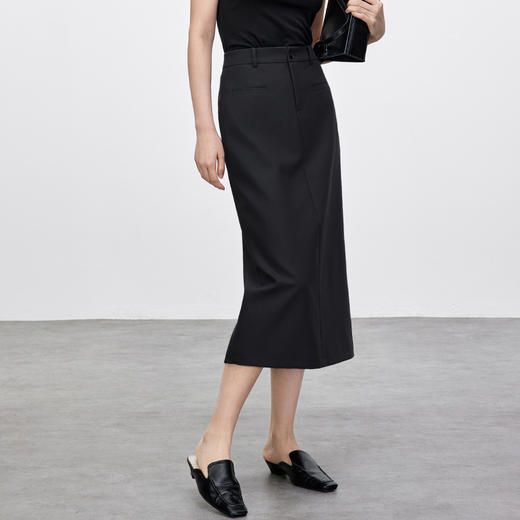 【内购】早八通勤穿搭智性格雷系都市通勤高腰下摆开衩中长直筒半身裙-151Q59211 商品图2