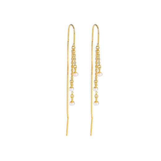 【漫天飞雪】S925银镀金珍珠流苏耳线【CW-EX00133】 商品图4