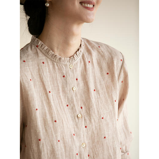 牧衣游原创 进口小雨点匹绣亚麻衬衫舒爽轻薄朴素文艺衬衣 南亭月 商品图3