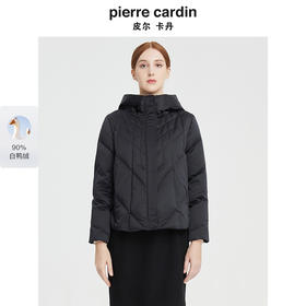 皮尔卡丹女装简约保暖菱形绗线通勤连帽短款羽绒服P1489Y1401